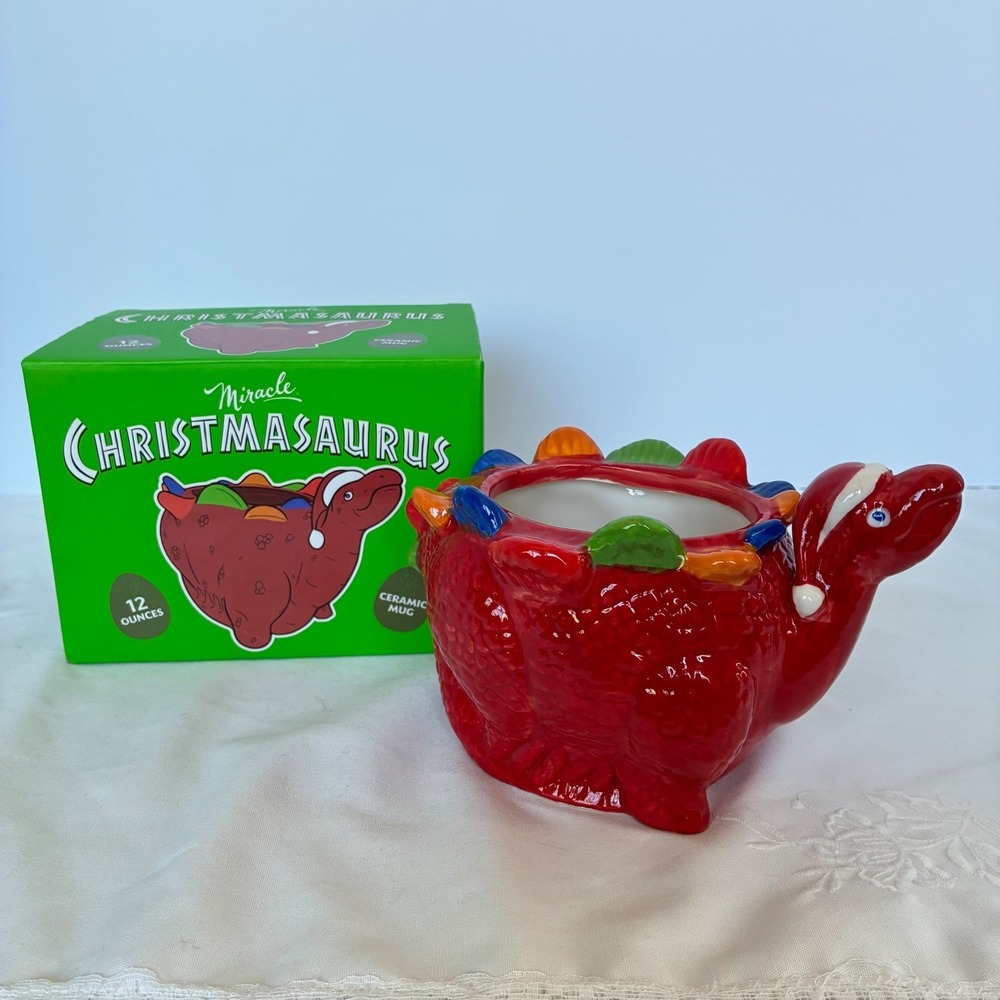 Christmasaurus Dinosaur Tiki Mug Ceramic 12 oz Santa Hat Miracle Holiday Popup